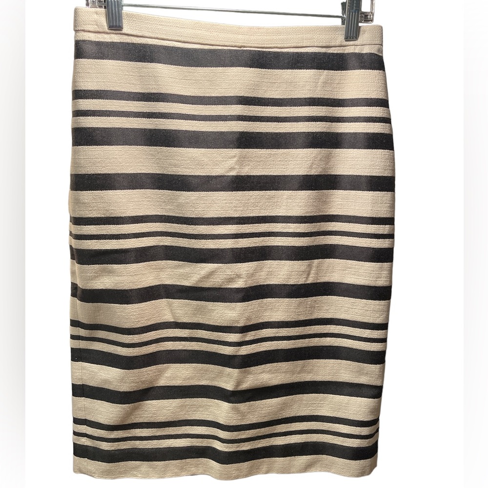 J. Crew Striped Pencil Skirt size 4 Off-White Cream Charcoal Black